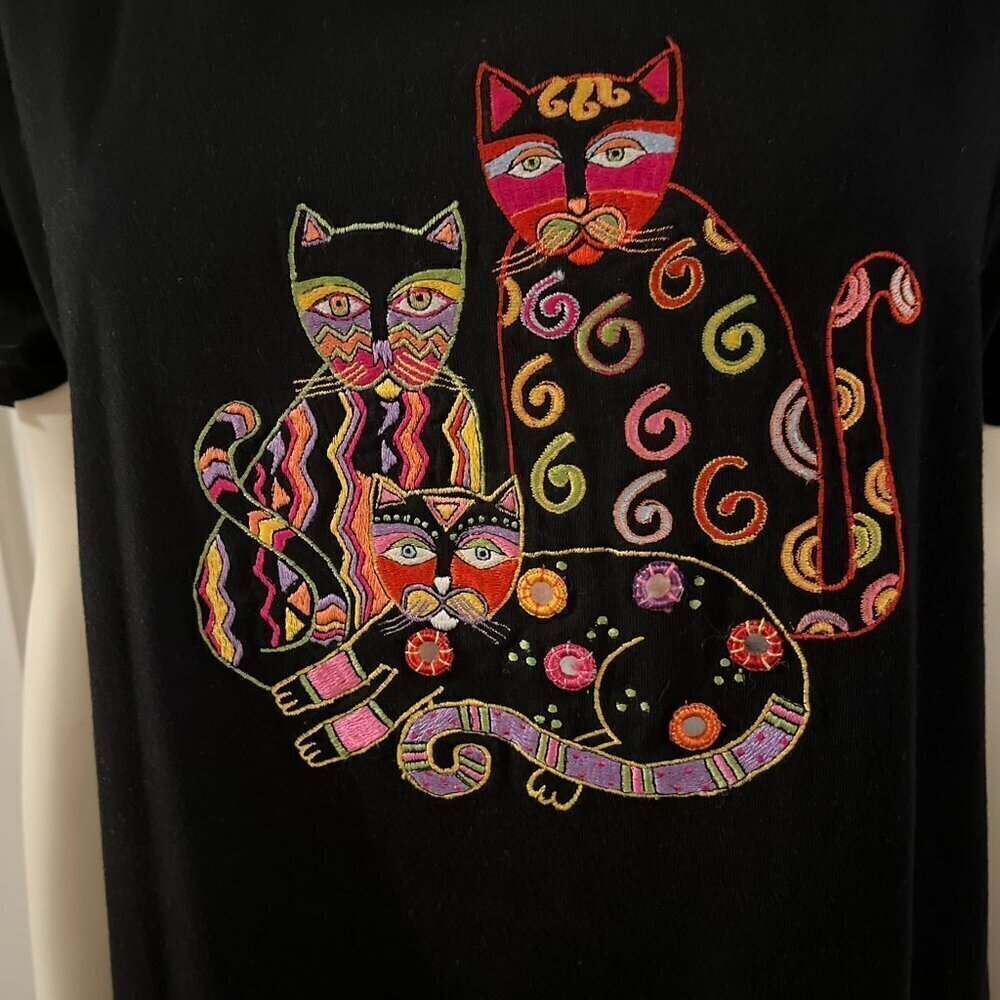 Vintage Casey Coleman Woman's Black Cat Embroider Boho Maxi Dress Sz Lr